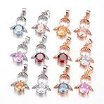 Brass Cubic Zirconia Pendant, Angel, Mixed Color, 20x14x5mm, Hole: 4x5mm(ZIRC-P016-01M)