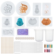 Buddhaist DIY Pendant Silicone Molds Kits, with Birch Wooden Craft Ice Cream Stick and Plastic Transfer Pipettes, Latex Finger Cots, Plastic Measuring Cup, Glass Pendant Bottle Decoration, White, 45x41x10mm, Hole: 1.5mm,  Inner Diameter: 31x29mm, 2pcs(DIY-OC0002-86)