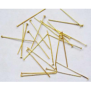 Iron Flat Head Pins, Cadmium Free & Nickel Free, Nickel Free, Golden Color, Size: about 0.75~0.8mm thick, 28mm long, about 840pcs/100g(X-NHPG28mm)