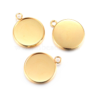 Rack Plating 304 Stainless Steel Pendant Cabochon Settings, Plain Edge Bezel Cups, Flat Round, Real 24K Gold Plated, 21.5x18x2mm, Hole: 2.2mm(X-STAS-F191-14G-E)