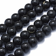 Natural Agate Beads Strands, Dyed & Heated, Round, Black, 14mm, Hole: 2~2.5mm, about 29~30pcs/strand, 15.1 inch~15.5 inch(38.5~39.5cm)(G-I245-70A-03)