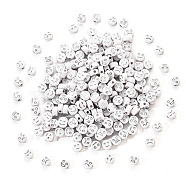 Opaque White Acrylic Beads, Metal Enlaced, Flat Round with Expression, Silver Plated, 7x4mm, Hole: 1.6mm, 200pcs/set(MACR-YW0001-21B)