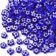 Glass Beads, Flower, Blue, 5~7x5~7x2~3mm, Hole: 1mm(GLAA-T019-02-C03)