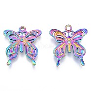 Ion Plating(IP) 304 Stainless Steel Pendants, Butterfly, Rainbow Color, 26.5x24x3.5mm, Hole: 2mm(STAS-N098-179M)