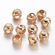Round Light Gold Plating Brass 3 Hole Guru Beads, T-Drilled Beads, 6x5mm, Hole: 1.2mm(KK-M189-05)