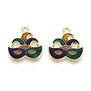 Carnival/Mardi Gras Theme Alloy Enamel & Glitter Powder Pendants, Carnival Theme, Lead Free & Cadmium Free, Golden, Mask, 19.5x19x2mm, Hole: 2mm(ENAM-T020-53J-RS)