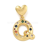 Brass Micro Pave Cubic Zirconia European Dangle Charms, Real 18K Gold Plated, Letter Q, 30mm, Hole: 6x3mm, pendant: 21.5x19x4mm(KK-P281-01G-Q)