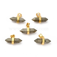 Natural Pyrite Double Terminal Pointed Pendants, Faceted Bullet Charm, with Ion Plating(IP) Golden Plated Brass Findings, 9x15~17x7.5mm, Hole: 3.5x2.5mm(G-P481-01G-03)