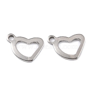 201 Stainless Steel Charms, Hollow, Heart, Stainless Steel Color, 10x7.5x0.9mm, Hole: 1.2mm(STAS-K217-66)