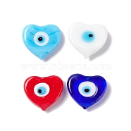 Handmade Evil Eye Lampwork Beads, Half Drilled, Heart, Mixed Color, 16~16.5x17.5~18x5.5~6mm, Hole: 1mm(LAMP-F025-07)
