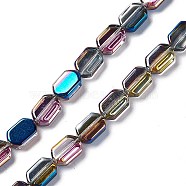 Electroplate Glass Beads Strands, Half Plated, Rectangle, Blue, 9.5x6~6.5x3.5mm, Hole: 1mm, about 68pcs/strand, 25.59''(65cm)(EGLA-L042-HP03)