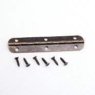 Iron Hinge, with Screw, Jewelry Box Accessories, Rectangle, Antique Bronze, 65x15x2.8mm, Hole: 2.5mm(IFIN-WH0033-02AB)