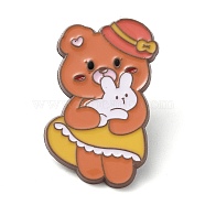 Bear with Rabbit Enamel Pins, Coffee Zinc Alloy Badge for Women, Gold, 33x19.5x2mm(JEWB-Q036-02E)