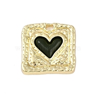 Rack Plating Alloy Enamel Pendants, Cadmium Free & Nickel Free & Lead Free, Square with Heart Charm, Golden, Dark Slate Gray, 19x20x3mm, Hole: 2mm(PALLOY-P309-04G-04)