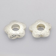 Brass Finding Beads, Large Hole Flower Beads, Silver Color Plated, 21x21x6mm, Hole: 8mm(KK-J188-09S)