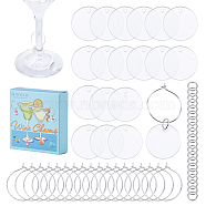 DIY Blank Wine Glass Charm Making Kit, Including Acrylic Pendants, Brass Wine Glass Charm Rings, Brass Jump Rings, Flat Round, 25x1.5mm, Hole: 2mm(DIY-SC0023-62C)