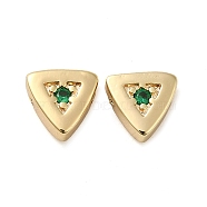 Real 18K Gold Plated Brass Micro Pave Cubic Zirconia Bead, Triangle, Dark Green, 7.5x8x3.5mm, Hole: 1mm(KK-H455-08G-03)