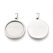 201 Stainless Steel Pendant Cabochon Settings, Flat Round, Stainless Steel Color, Tray: 25mm, 32x28x2mm, Hole: 8x4mm(STAS-S073-04P)