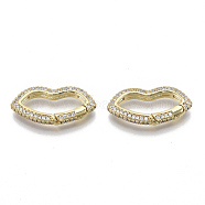 Brass Micro Pave Cubic Zirconia Spring Gate Rings, Nickel Free, Lip, Real 16K Gold Plated, Clear, 14x27x4mm, Inner Diameter: 20x6mm(ZIRC-S066-032B-NF)
