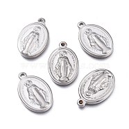 304 Stainless Steel Pendants, Miraculous Medal, Stainless Steel Color, 26x16.5x4.3mm, Hole: 2.3mm(STAS-K207-06P)