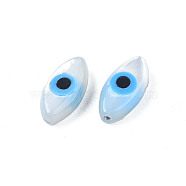 Natural White Shell Mother of Pearl Shell Beads, with Synthetic Turquoise, Horse Evil Eye with Evil Eye, Deep Sky Blue, 8x4x2.5mm, Hole: 0.7mm(SSHEL-N034-56E-01)
