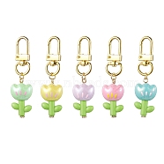 Flower Acrylic Pendant Decorations, Alloy Swivel Clasps Charm for Bag Key Chain Ornaments, Mixed Color, 65x17.5x12mm(HJEW-JM01882)