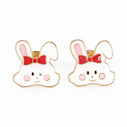 Rabbit with Bowknot Enamel Pin, Animal Alloy Brooch for Backpack Clothes, Cadmium Free & Lead Free, Light Gold, Red, 19x19x12mm(PALLOY-S132-298)