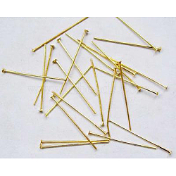 Iron Flat Head Pins, Cadmium Free & Nickel Free, Nickel Free, Golden Color, Size: about 0.75~0.8mm thick, 28mm long, about 840pcs/100g(X-NHPG28mm)