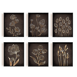 Chemical Fiber Oil Canvas Hanging Painting, Home Wall Decoration, Line Drawing Style, Rectangle, Flower Pattern, 250x200mm, 6 style, 1pc/style, 6pcs/set(AJEW-WH0173-077)