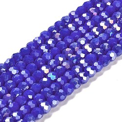 Opaque Glass Beads Stands, AB Color, Faceted(32 Facets), Round, Mauve, 4.5x4mm, Hole: 1mm, about 94~95pcs/strand, 13.90~14.02 inch(35.3~35.6cm)(EGLA-A035-P4mm-B07)