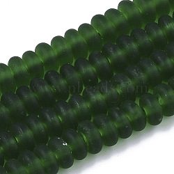 Handmade Frosted Lampwork Beads Strands, Rondelle, Green, 8x3.5~4.5mm, Hole: 1.5mm, about 108pcs/Strand, 15.75 inch(LAMP-T007-10H)