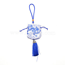 Brocade Packing Pouches, Vintage Scented Sachet Perfume Bag, with Tassel, White, 330~335mm(HJEW-WH0041-01B)