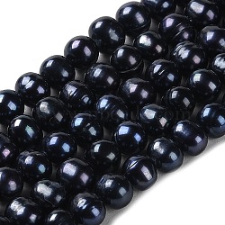 Natural Cultured Freshwater Pearl Beads Strands, Potato, Grade 2A+, Dyed, Black, 7~8x6.5~7mm, Hole: 0.6mm, about 55pcs/strand, 14.17''(36cm)(PEAR-E018-22)