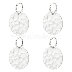 Elite 4Pcs Sterling Silver Pendants, Hammered Flat Round Charms, with Jump Rings, Silver, 12x0.6mm, Hole: 4.4mm(STER-PH0001-42)