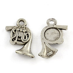 Tibetan Style Zinc Alloy Pendants, Lead Free & Cadmium Free, French Horn, Antique Silver, 17x11x3mm, Hole: 2mm, about 1666pcs/1000g(TIBEP-R334-082AS-RS)