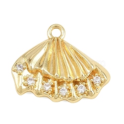 Brass Micro Pave Clear Cubic Zirconia Pendants, Shell Shape Charms, Real 18K Gold Plated, 14x16x3mm, Hole: 1.5mm(CU-CBA0565-05G)