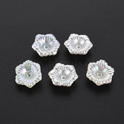 Flower ABS Plastic Imitation Pearl Bead Caps, AB color Plated, 6-Petal, White, 12.5x11.5x5mm, Hole: 1mm(OACR-T006-240)