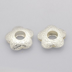 Brass Finding Beads, Large Hole Flower Beads, Silver Color Plated, 21x21x6mm, Hole: 8mm(KK-J188-09S)