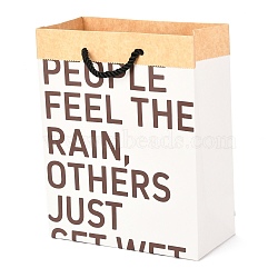 Rectangle Kraft Paper Bags, Gift Bags, Shopping Bags, with Handles & Word, White, 19.5x9.5x24.5cm(CARB-L008-01M)