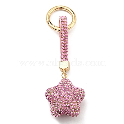 Resin Rhinestone Alloy Keychain, Star, Hot Pink, 14.1cm(KEYC-U006-01B)