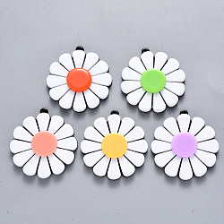 Cellulose Acetate(Resin) Pendants, Flower, Mixed Color, 36x33x6mm, Hole: 1.4mm(KY-R017-14)