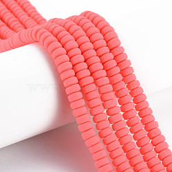 Handmade Polymer Clay Beads Strands, for DIY Jewelry Crafts Supplies, Flat Round, Tomato, 6~7x3mm, Hole: 1.5mm, about 113~116pcs/strand, 15.55 inch~16.14 inch(39.5~41cm)(CLAY-N008-17)