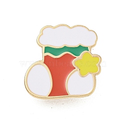 Christmas Theme Cartoon Alloy Brooches, Enamel Pins, Christmas Socking, 27.5x27mm(JEWB-A025-01F)