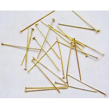 Iron Flat Head Pins, Cadmium Free & Nickel Free, Nickel Free, Golden Color, Size: about 0.75~0.8mm thick, 28mm long, about 840pcs/100g