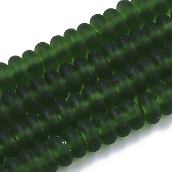 Handmade Frosted Lampwork Beads Strands, Rondelle, Green, 8x3.5~4.5mm, Hole: 1.5mm, about 108pcs/Strand, 15.75 inch
