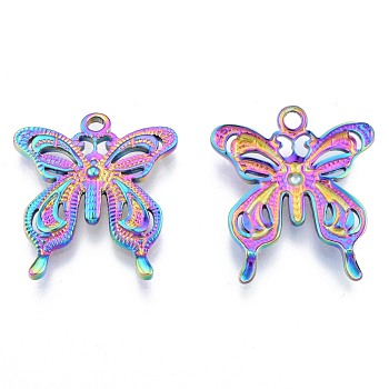 Ion Plating(IP) 304 Stainless Steel Pendants, Butterfly, Rainbow Color, 26.5x24x3.5mm, Hole: 2mm