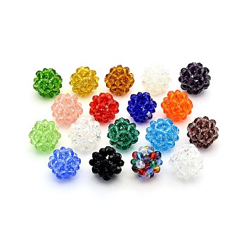 Transparent Glass Crystal Round Woven Beads, Cluster Beads, Mixed Color, 14mm, Beads: 4mm