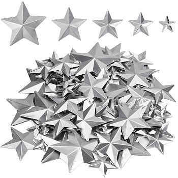 100Pcs 5 Styles  Iron Display Decorations, Metal Star Ornament, Platinum, 25~68x27~68x0.1~4mm, 20pcs/style