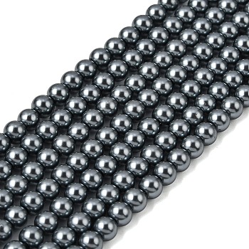 Eco-Friendly Dyed Glass Pearl Round Beads Strands, Grade A, Cotton Cord Threaded, Slate Gray, 6mm, Hole: 0.7~1.1mm, about 72pcs/strand, 15 inch