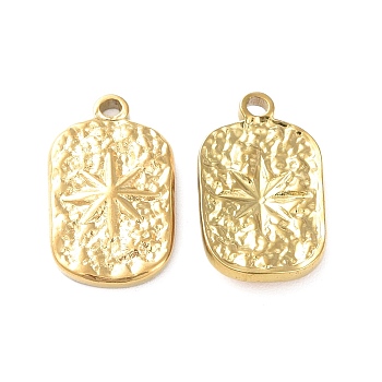 Ion Plating(IP) 304 Stainless Steel Pendants, Textured, Rectangle with Star Charm, Golden, 18x10.5x3mm, Hole: 1.2mm